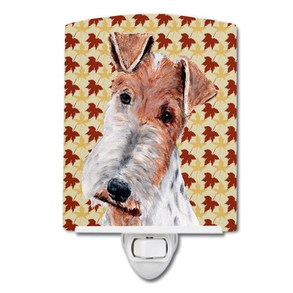 Wire Fox Terrier Fall Leaves Ceramic Night Light