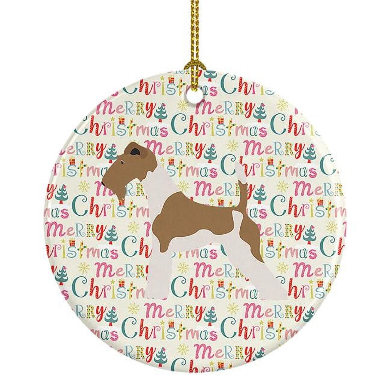 Wire Fox Terrier Merry Christmas Ceramic Ornament 2.8 in x 2.8 in