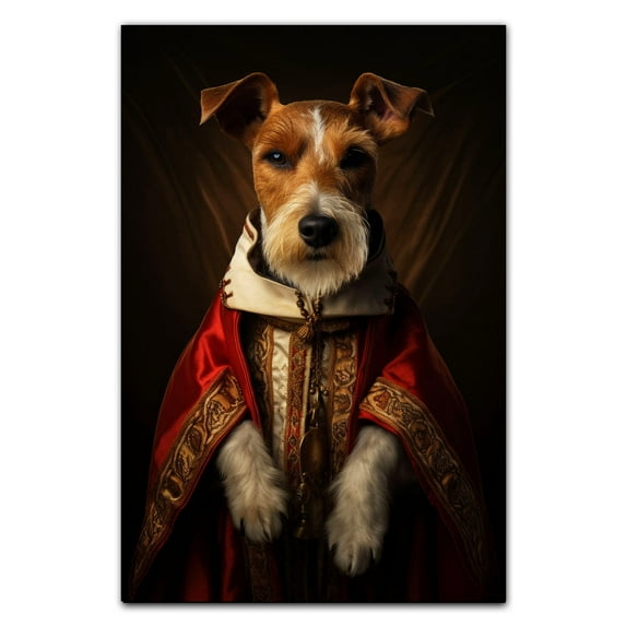 Wire Fox Terrier Pets Portrait Painting of Dog Renaissance Style on Canvas Royal Pet Portrait from Photo, Wall Art Print for Home Decor, Modern Wall Decoration