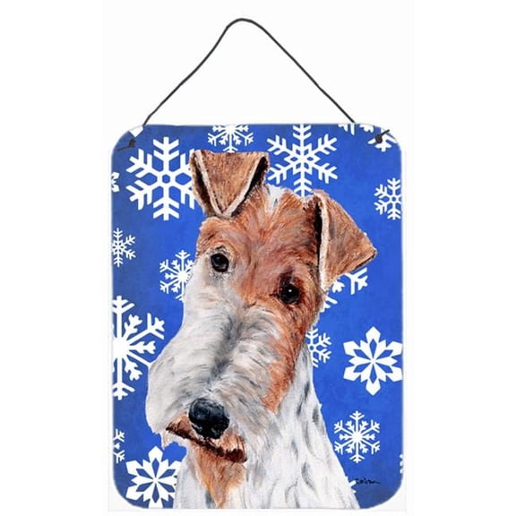 Wire Fox Terrier Winter Snowflakes Aluminum Metal Wall Or Door Hanging Prints
