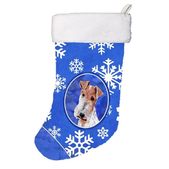 Wire Fox Terrier Winter Snowflakes Christmas Stocking - 11 x 8 In.