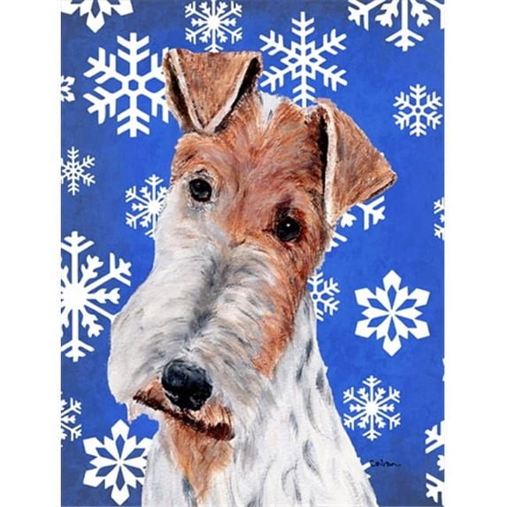 Wire Fox Terrier Winter Snowflakes Flag Canvas House Size