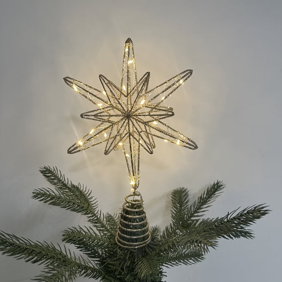 Wire Frame Star Tree Topper with Integrated LED Lights for Christmas Holiday Seasonal Home Decoration 3D Design Suitable for Indoor Use