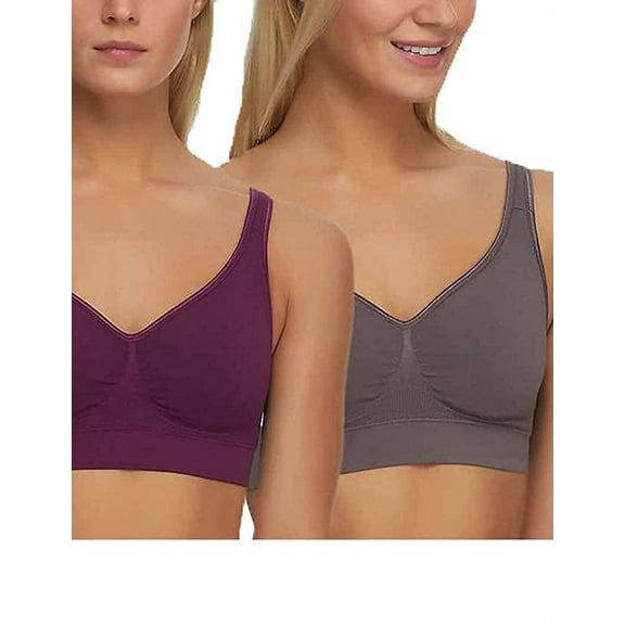 Wire Free Bra Breathable Seamless with Removable Pads Gloria Vanderbilt 2 Pack Purple/Grey