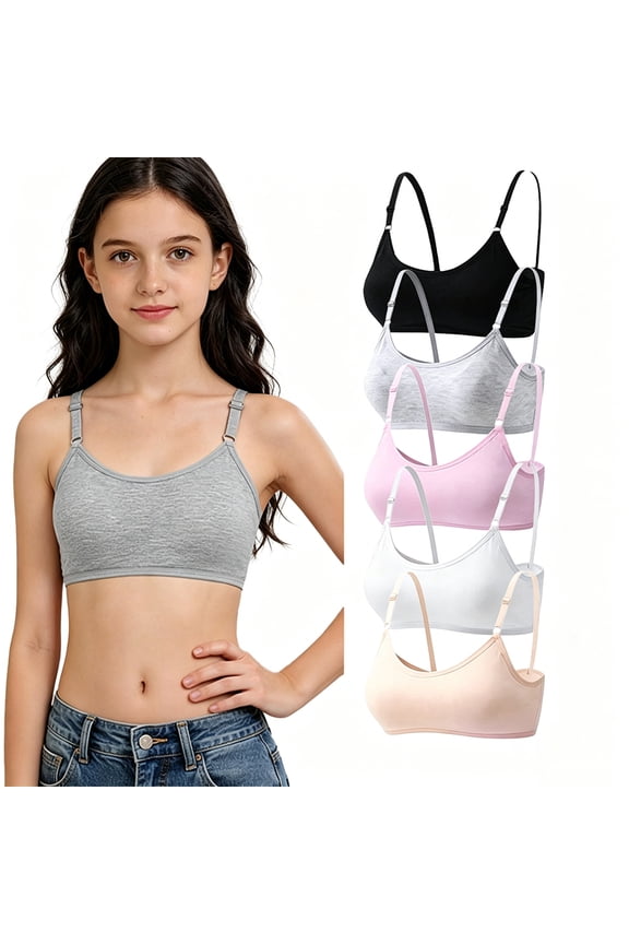 Wire-Free Thin Padding Cotton Training Bras Ages 10-16 Teen Girls, Adjustable Thin Straps Soft Breathable Comfort Big Kid Everyday Puberty Casual Underwear