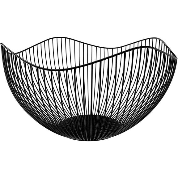 Wire Fruit Basket for Kitchen Counter with Wave Design. Black Fruit Bowl for Fruits & Veggies