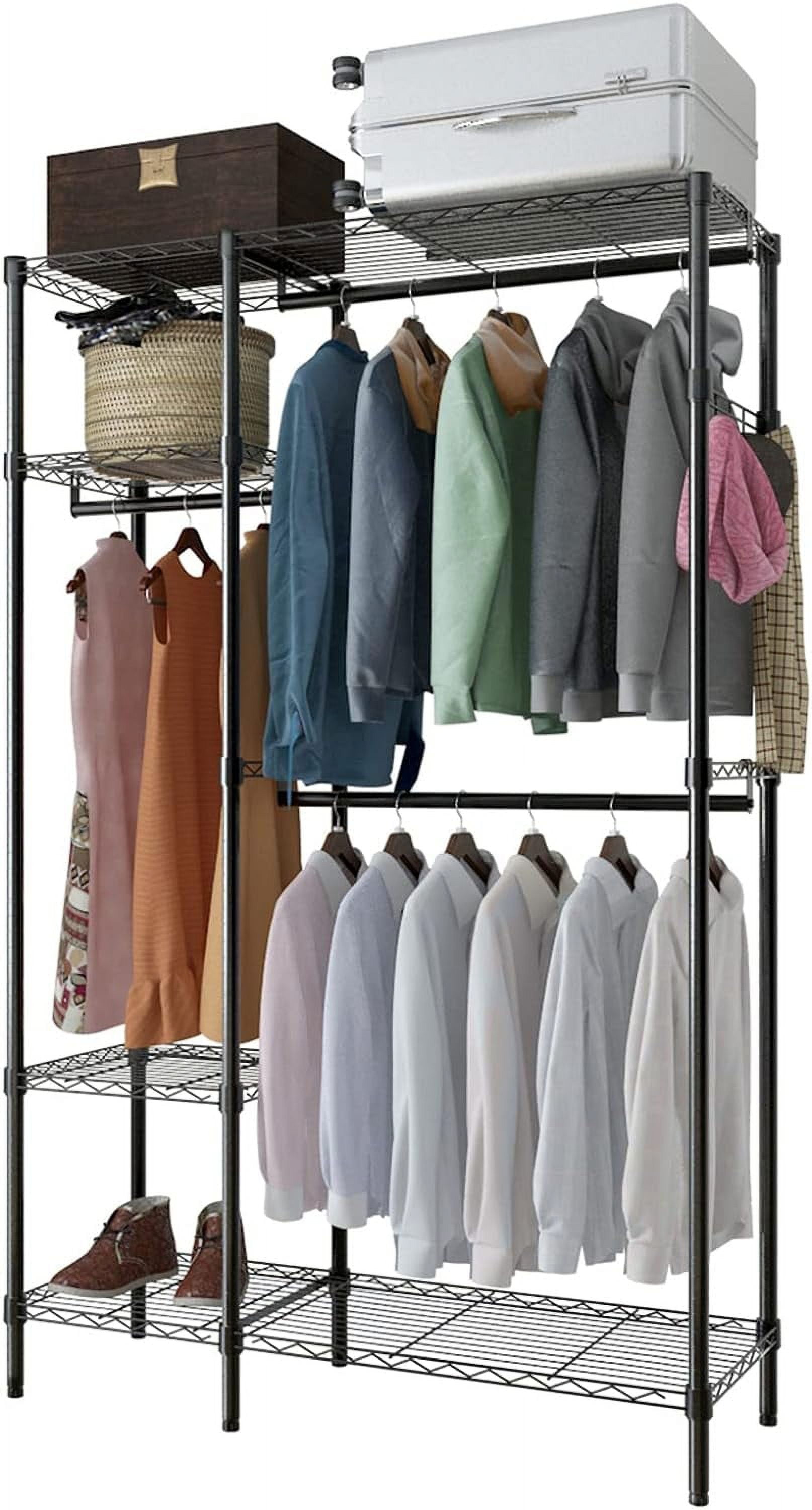 Wire Garment Rack with 3 Hanging Rods Adjustable Freestanding Clothes