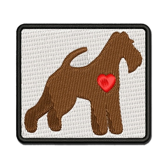 Wire Hair Fox Terrier Dog with Heart Applique Multi-Color Embroidered Hook & Loop Patch - 3 Inch Medium