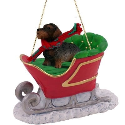 Wire Haired Dachshund Sleigh Ride Christmas Ornament Red - DELIGHTFUL!