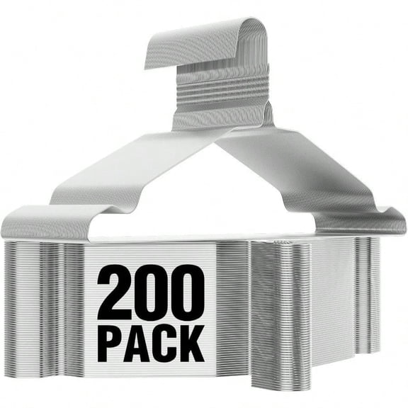 Wire Hangers 200 Pack Metal Wire Clothes Hanger Bulk For Coats Space Saving Metal Hangers 16.7 Inch Ultra Thin Non Slip With Groove For Standard Size Suits Shirts Pants SkirtsSier