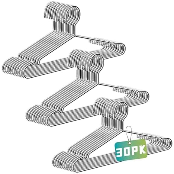Wire Hangers 30 Pack, Heavy Duty, Space Saving, Stainless Steel, Silver, 16.5inches Closet Hangers for Hanging Coats, Suits, Jackets, Shirts,T-Shirt