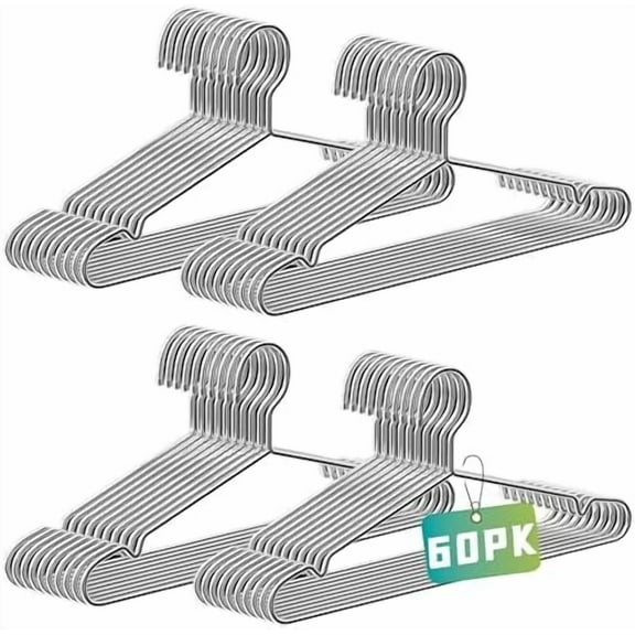 Wire Hangers 60 Pack, Heavy Duty, Space Saving, Stainless Steel, Silver, 16.5inches Closet Hangers for Hanging Coats, Suits, Jackets, Shirts,T-Shirt