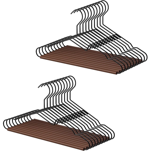 Wire Hangers with Wooden Bar, Heavy Duty Metal Hanger for Pants, Coats, Shirts, Jackets and Suits, 20 Pack
