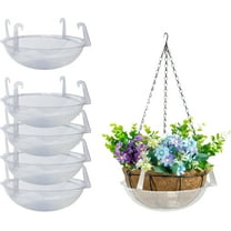 Wire Hanging Basket Drip Pans (5-Pack) | Clear, Round (12” - 14" Top, 3.75" Depth) Hanging Plant Tray Saucer with Built-in & Water Catcher for Indoor & Outdoor