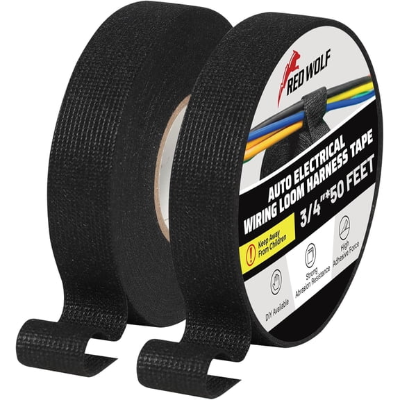 Wire Harness Tape Electric High Temp Wiring Cable Loom Adhesive Fabric for Automobile Electrical Wrap Noise Damping Protection Insulation Fixed 3/4 Inch x 50 FT 2 Pack