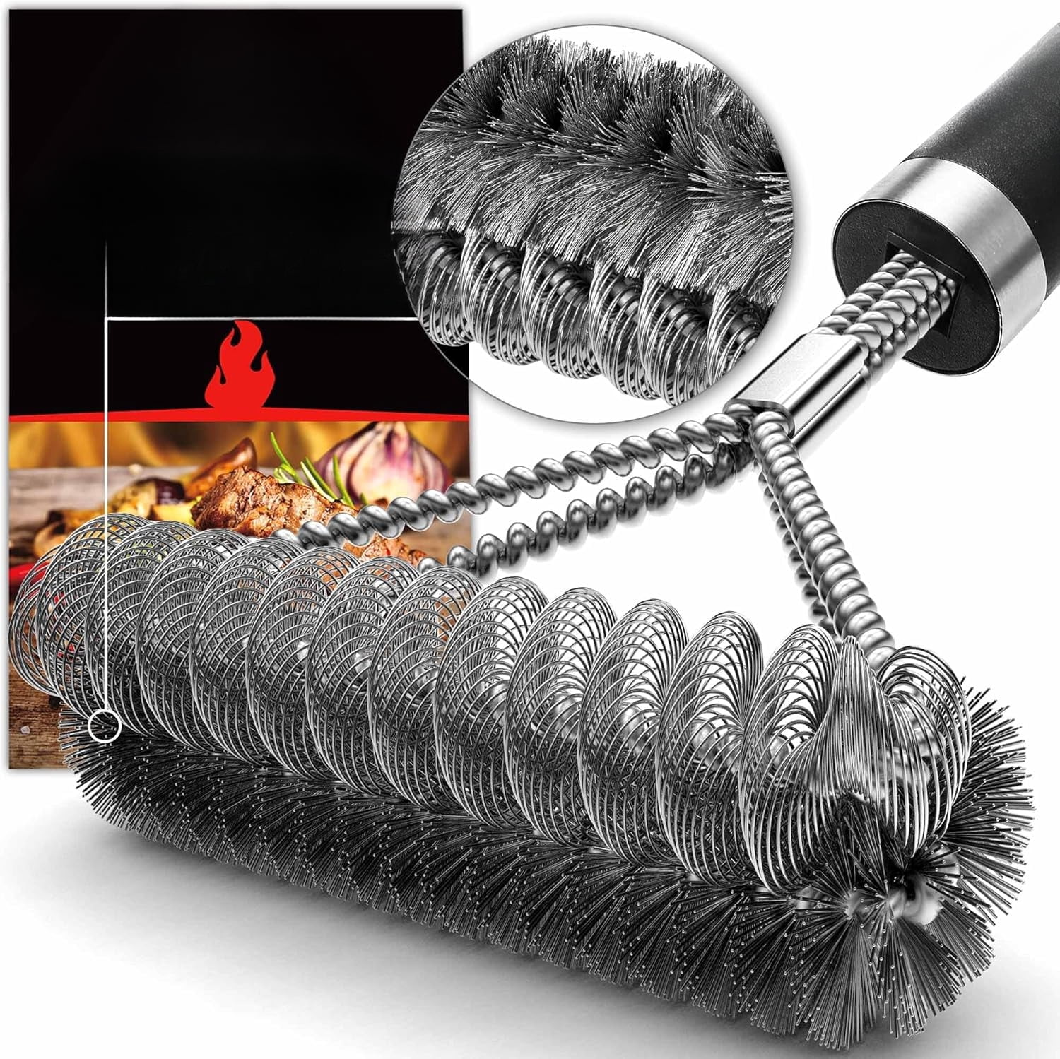 [Wire + Helix] Combined BBQ Brush – 18" Grill Cleaner Brush Scrubber for Gas/Porcelain Grates – Safe & Efficient Grill Cleaning Brush – BBQ Accessories Gifts for Men/Dad