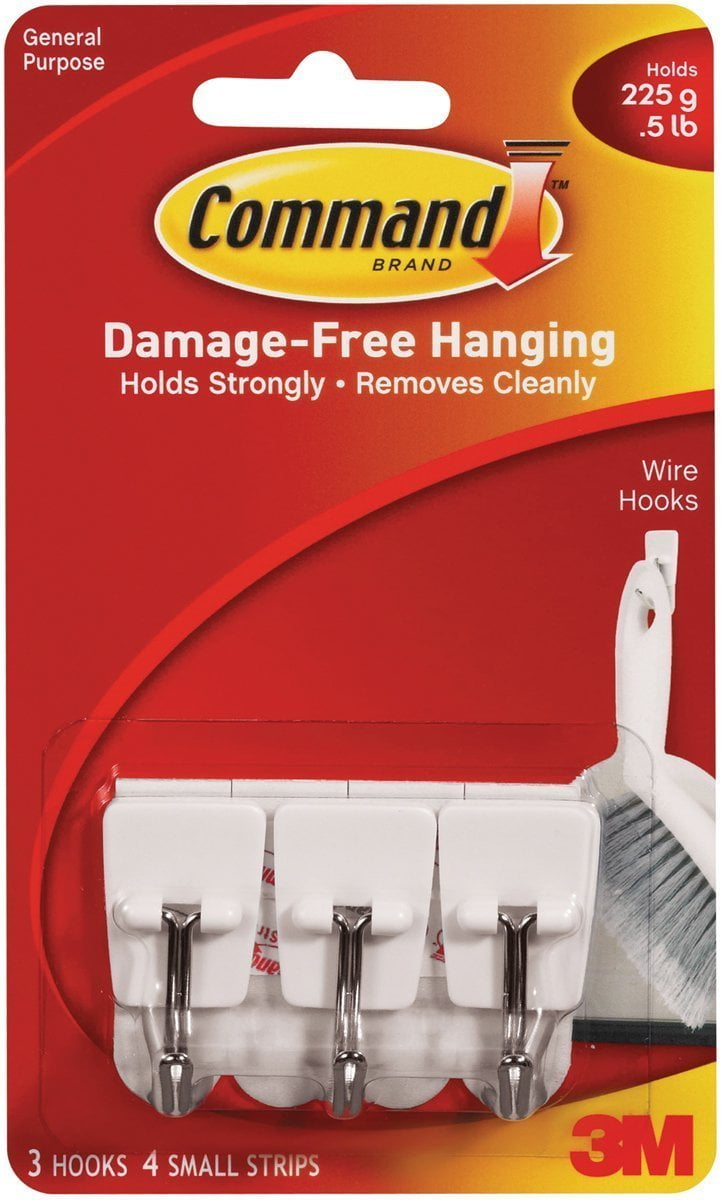 Command Small Wire Hook - White, General Purpose, 0.5 Lb Capacity - 3 Hooks, 4 Strips/Pk — Indoor & Outdoor Use, NEC-Compliant
