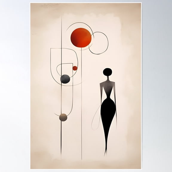 Wire-Infused Serenity: A Woman'S Drawing Of Animated Shapes On White Paper Poster Wall Art, Modern Wall Decor For Living Room Bedroom, 8x12 UNFRAMED