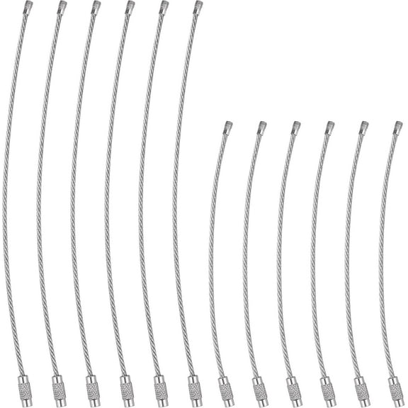 Wire Keychain Cable, 12 Pack Plain Stainless Steel Wire Ring 2mm Cable Loop Rings For Hanging Luggage Tags, Keys And ID Tag Keepers - 4.3 And 6.3 Inch