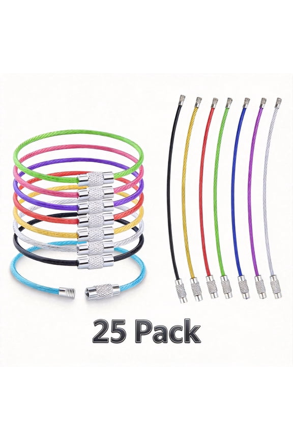 Wire Keychain Cable 25 Pack 6 Inch Stainless Steel Large Key Ring Heavy Duty Luggage Tag Loops for ID Keeper 2mm Thick Assorted Colors