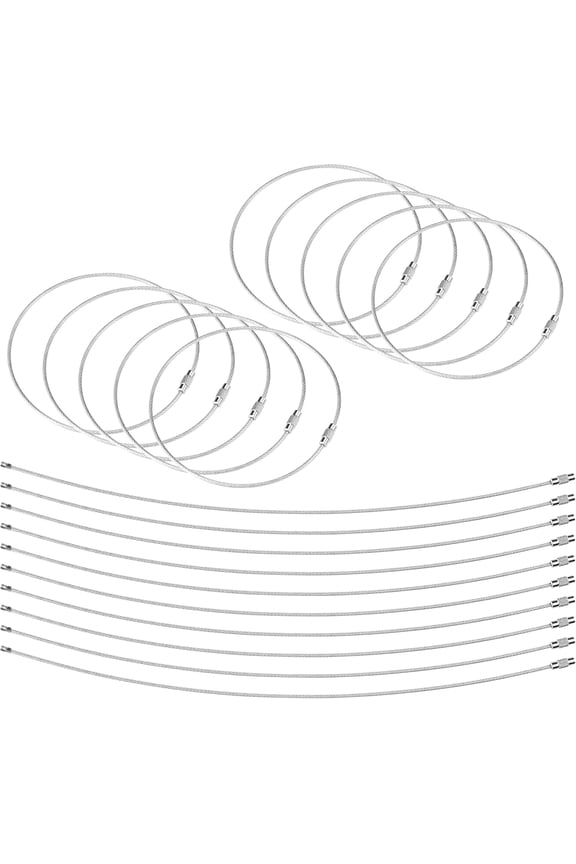 Wire Keychain Cable, Stainless Steel Key Ring Loop Holder, Nylon Coated Screw Lock Key Rings, Heavy Duty, Pack of 20, Silver