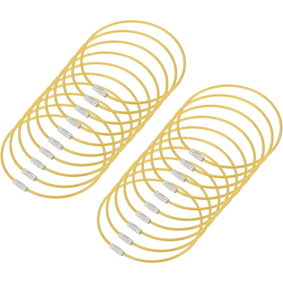 Wire Keychain Cable, Stainless Steel Key Ring Loop for Hanging Luggage Tag, Index Card, Ornament Yellow 150mm/6 Inch