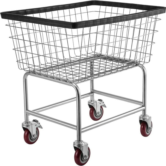 Wire Laundry Cart, 2.5 Bushel Wire Laundry Basket with Wheels, 21''x27''x27.5'' Commercial Wire Laundry Basket Cart, Steel Frame with Chrome Finish, 4inch Casters, Wire Basket Cart For Laundry
