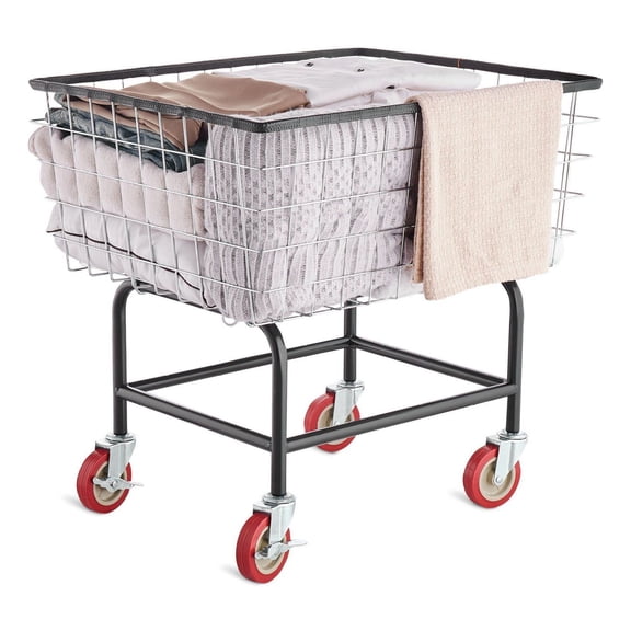 Wire Laundry Cart, 2.8 Bushel with Wheels - Commercial Laundry Basket, 26.7''x21.7''x26.4'' Steel Frame, 4'' Casters, Heavy Duty Wire Basket Cart