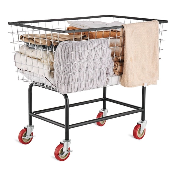 Wire Laundry Cart 4.5 Bushel with Wheels - Commercial Laundry Basket Cart 35"x15.7"x22" Steel Frame Chrome Finish 5" Casters