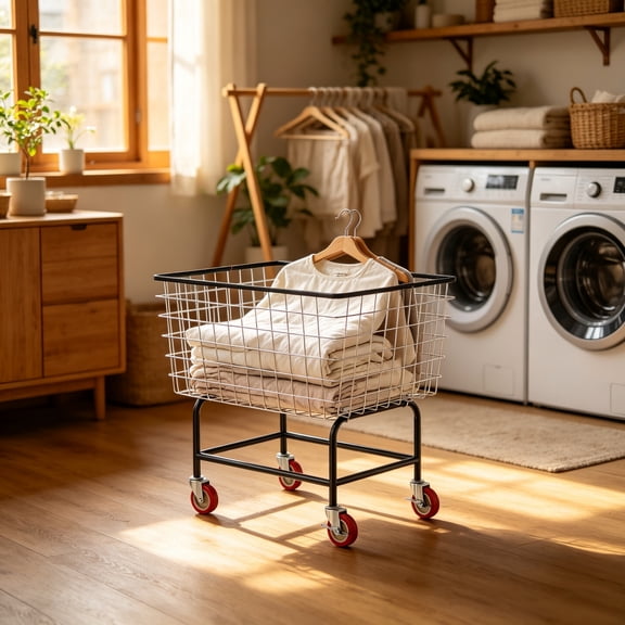 Wire Laundry Cart Commercial with Wheels, 4.5 Bushel Rolling Hamper, 35" x 15.7" x 22"