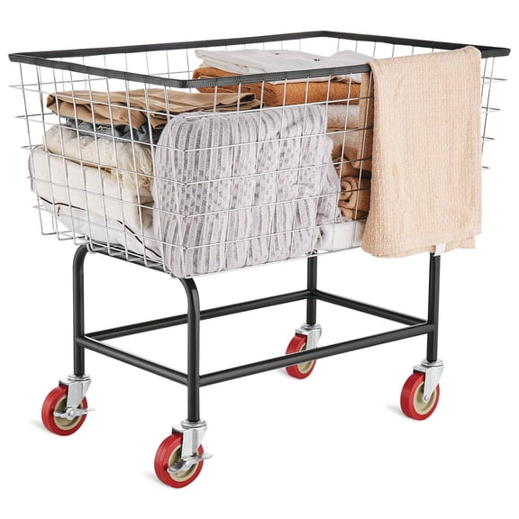 Wire Laundry Cart with Wheels 35x15.7x22 Inches Steel Frame Chrome Finish 5 Inch Casters 4.5 Bushel Commercial Laundry Basket