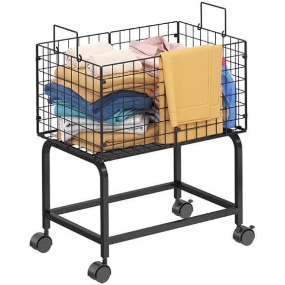 Wire Laundry Hamper Cart,Rolling Laundry Carts with Pull Handle,Black Tall Laundry Basket,Commercial Wire Laundry Hamper Cart-23.6 * 15.75 * 28 inches