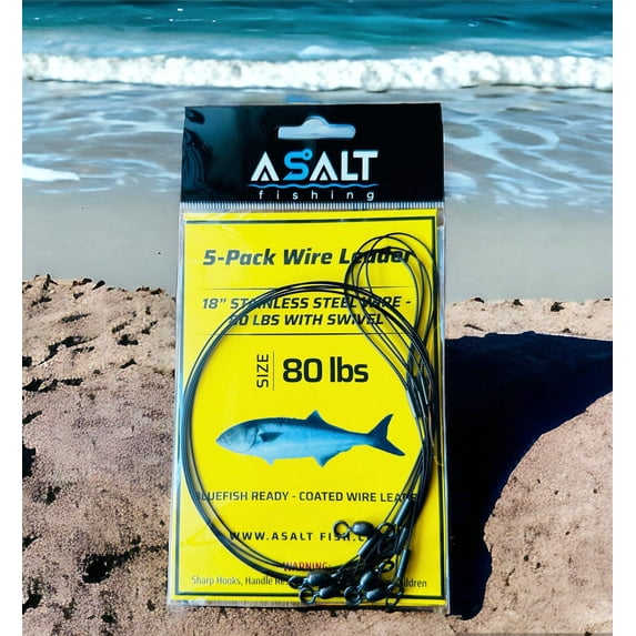 Asalt Fishing Wire Leader 80 Lbs With Swivel Black Coated Stainless Steel - 5 Pack