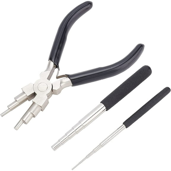 Wire Looping Tool Set with 2Pcs Wire Looping Mandrel and 1Pc 6 in 1 Bail Making Plier for DIY Jewelry Wire Wrapping and Jump Ring for DIY ming Black