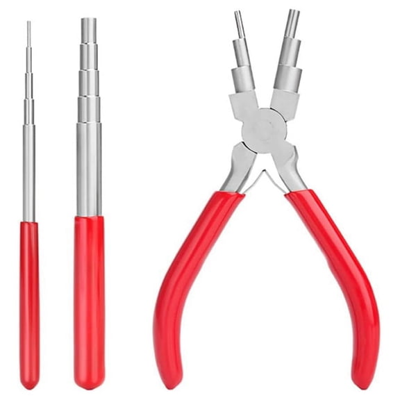 Wire Looping Tool Wire Looping Mandrel and 6 in 1 Bail Making Plier for Jewelry Wire Wrapping and Jump Forming Red,2Pc mandrels 1Pc bail making plier,Red