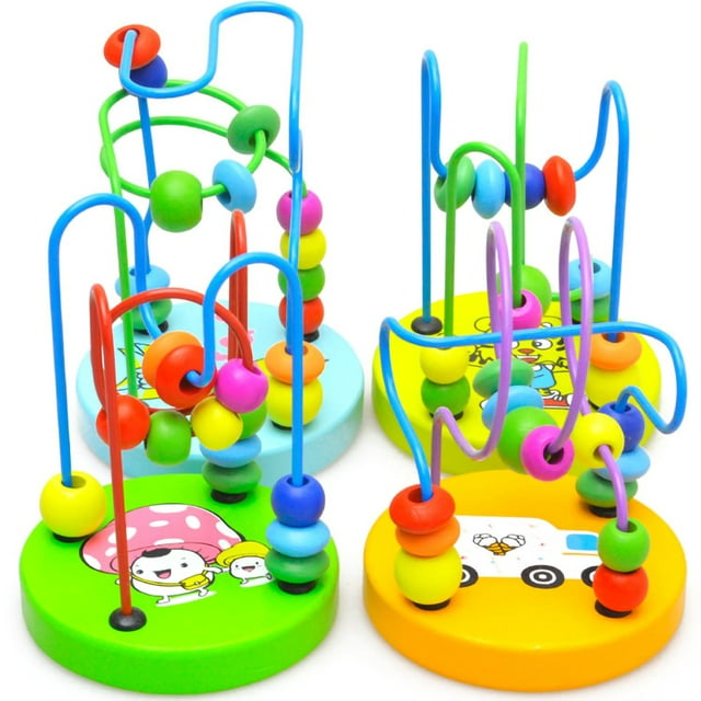 Wire Maze Roller Coaster for Toddlers Toy Gift Child Kids Colorful Wooden Mini Around Bead Educational Game Toy for Kids Sliding Beads On Twists Wire