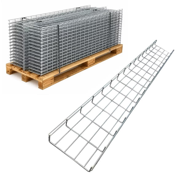 Wire Mesh Cable Tray - 4" W x 2" D x 10' L - Electro-Zinc Plated Steel - Chrome Finish - 30 PCS/PACK