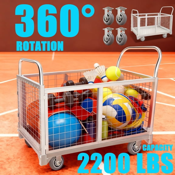 Wire Mesh Cage Cart Removable Cage Dolly Cart Heavy Duty Platform Cart, 40''x23''x38'' Cart Load 2200LBS, Silvery Metal 4-in-1 Design for Home, Moving, Laundry