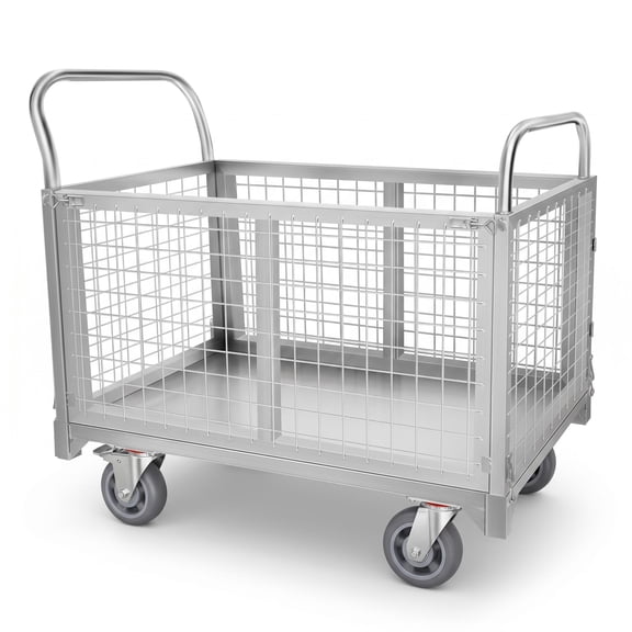 Wire Mesh Cage Cart, Silver 2200lbs, Heavy Duty Foldable Dolly, Rolling Storage Cart with Swivel Wheels for Warehouse, Retail