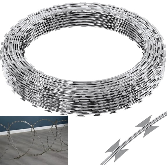 Wire Mesh, [Double Line] Barbed wire fence, 50-foot barbed wire fence, 1 roll barbed wire fence, barbed wire fence, galvanized barbed wire fence, barbed wire fence roll for garden, Garden Fence Wire