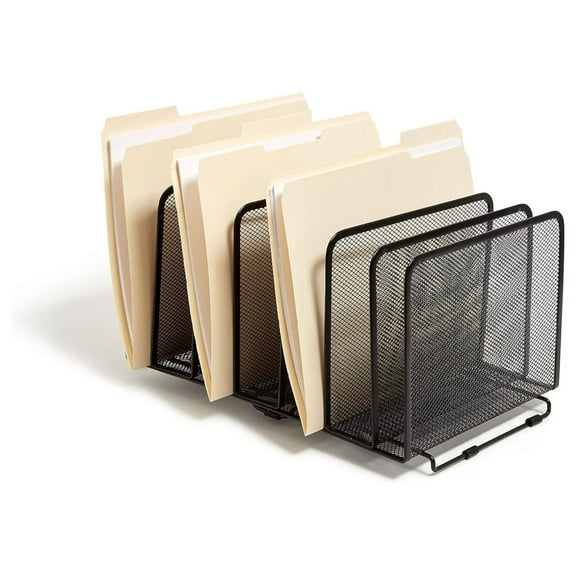 Wire Mesh File Organizer 7 Compartments - Staples TR57560-CC Letter Tray - Desktop Document Organizer for Office & Home - Black Metal File Holder