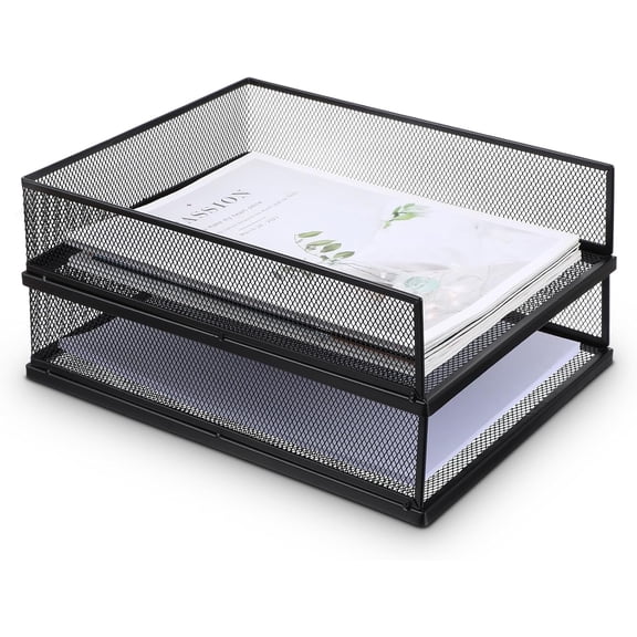 Wire Mesh Letter Trays, Stackable Metal Front-Load Documents Tray for Office File Organizer