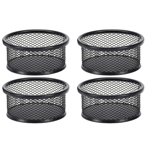 Wire Mesh Paper Clip Holder, Round Desk Organizer, Metal Binder Clip Dispenser, Stackable Storage Container for Small Office Accessories and Desktop Sundries,Black