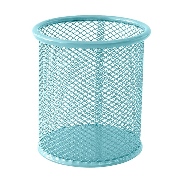 Wire Mesh Pen Holder Cup for Desktop, Durable Metal Pencil Cup Desk Organizer for Stationery, Scissors, Round Shaped Office Caddy Storage Mesh Container Pen Pencil Organizer, 1Pc(Blue,2x2x3.7")