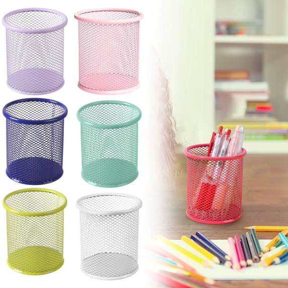Wire Mesh Pen Holder, Pencil Cup, Desk Organizer Pen Holder for Desk for Stationery, Scissors, Sch ool, Office Supplies Purple 1Pcs