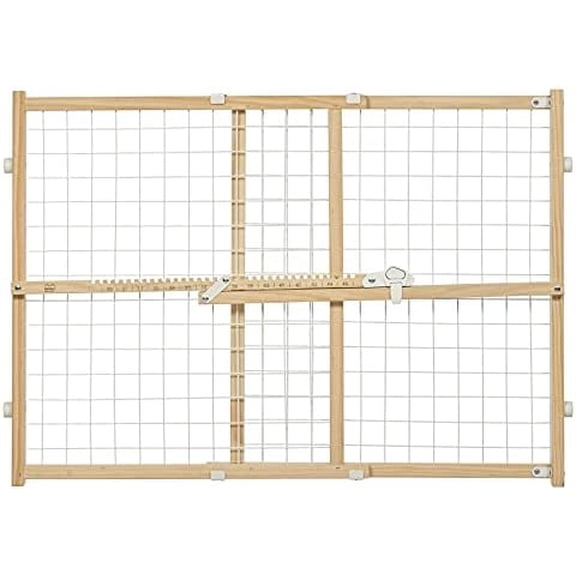 Wire Mesh Pet Safety Gate, Dog Gate Expands From 29 - 40.5 Inches Wide, 24 inches Tall, Wood, Powder Coated Wire