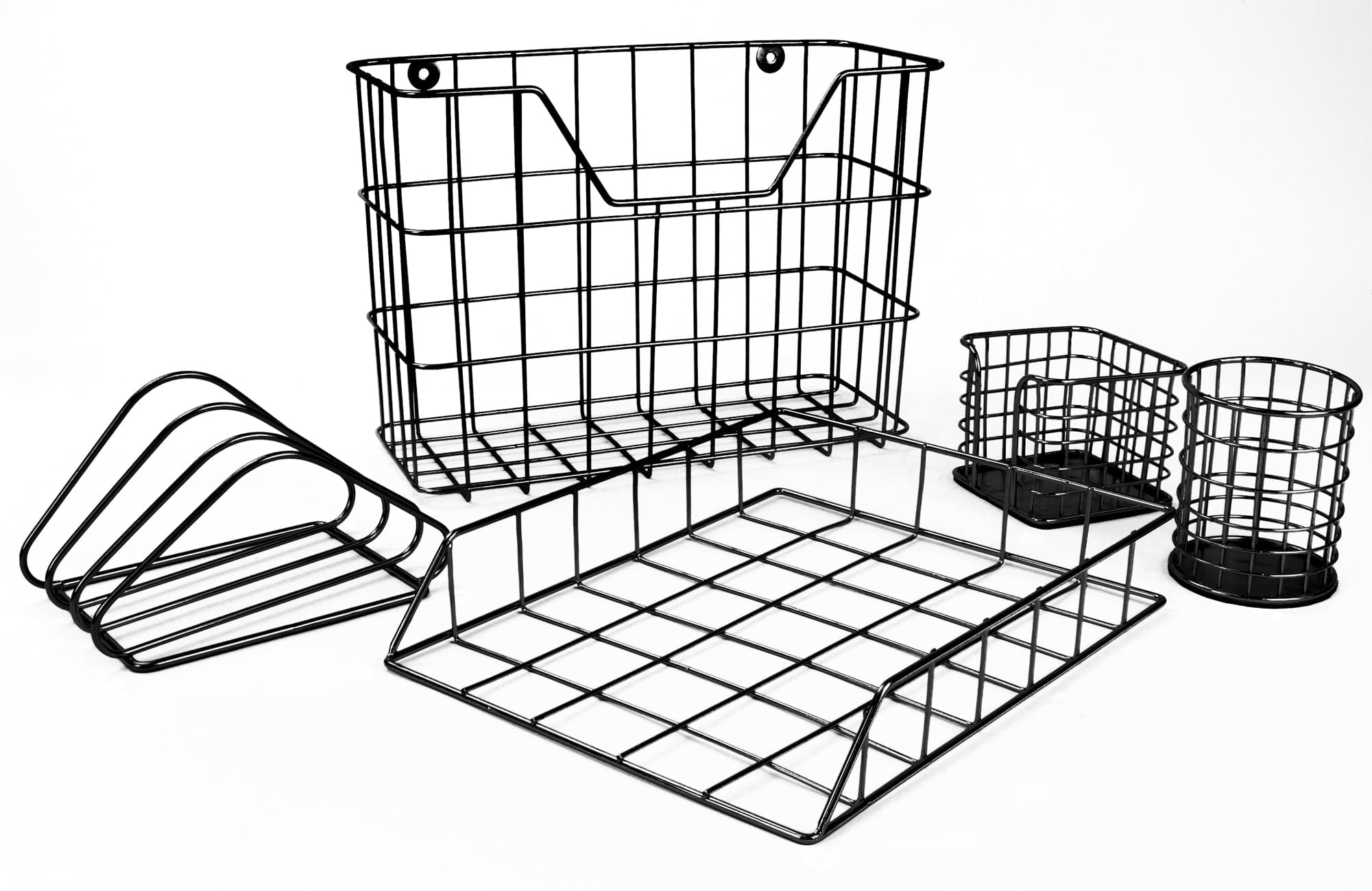 Wire Metal 5 in 1 Desk Organizer Set - Letter Sorter, Pencil Holder, Stick Note Holder, Hanging File Organizer and Letter Tray, Black