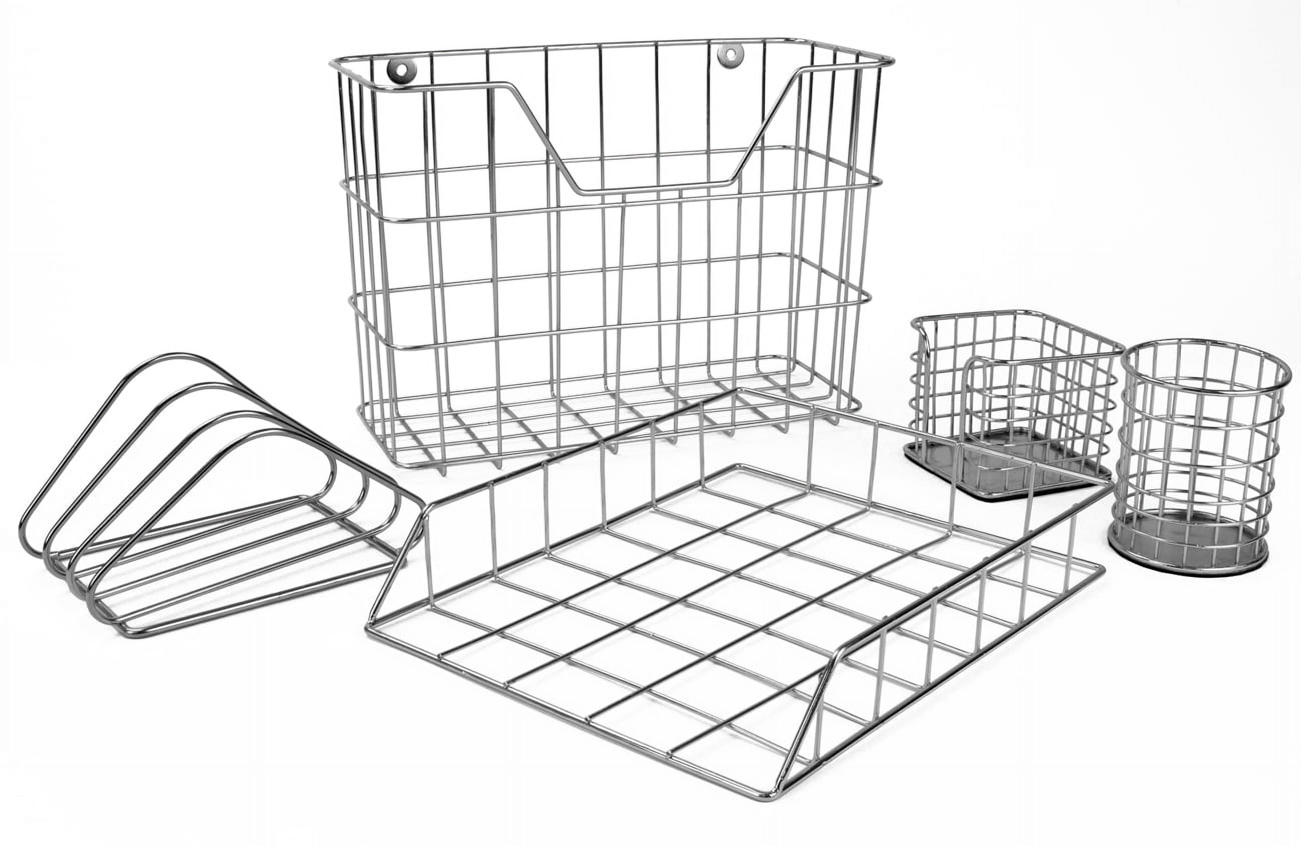 Wire Metal 5 in 1 Desk Organizer Set, Silver