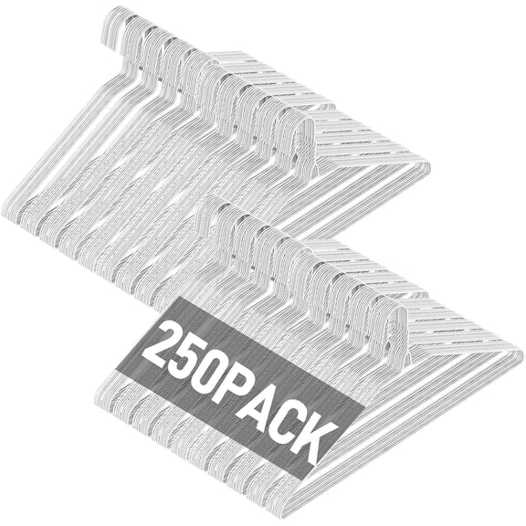 Wire Metal Clothes Hangers 250 Pack 16 Inch 12 Gauge Non Slip White