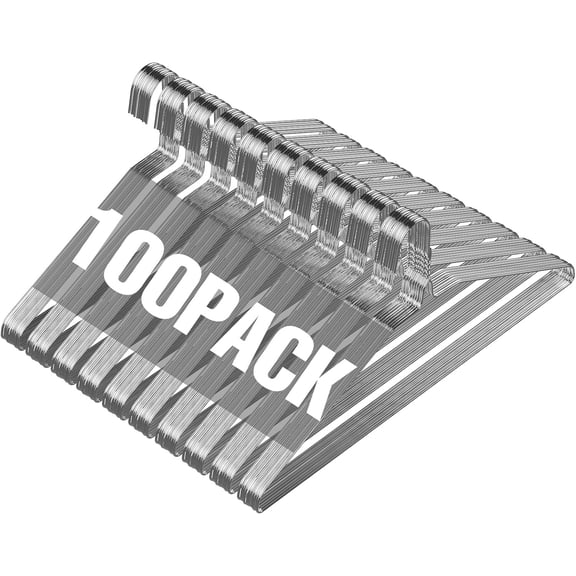 Wire Metal Clothes Hangers Bulk 100 Pack for Standard Size Suits, Coats, Shirts, Pants, Skirts, Space Saving, Non Slip,16 Inch 12 Gauge Ultra Thin, Silver